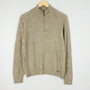 Kuna Beige Mock Neck 1/4 Zip Pullover Sweater Alpaca Size Medium Men's